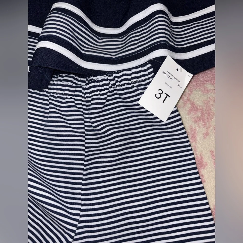 Bonnie Jean Navy and White Sailor Stripe Matching Set - Picture 3 of 10